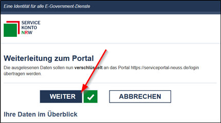 Weiterleitung zum Serviceportal